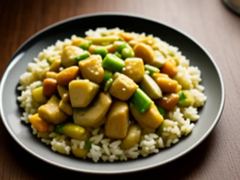 Arroz salteado com frango e legumes