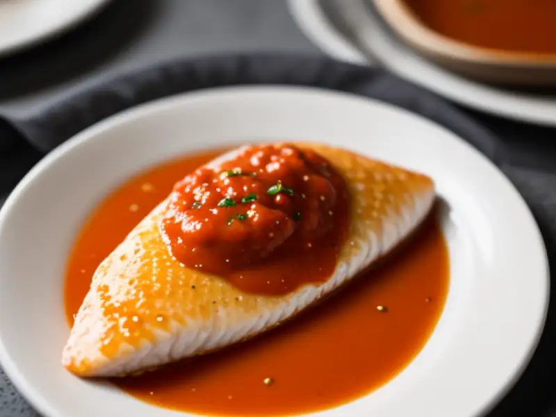Merlu grelhado, com molho de romesco